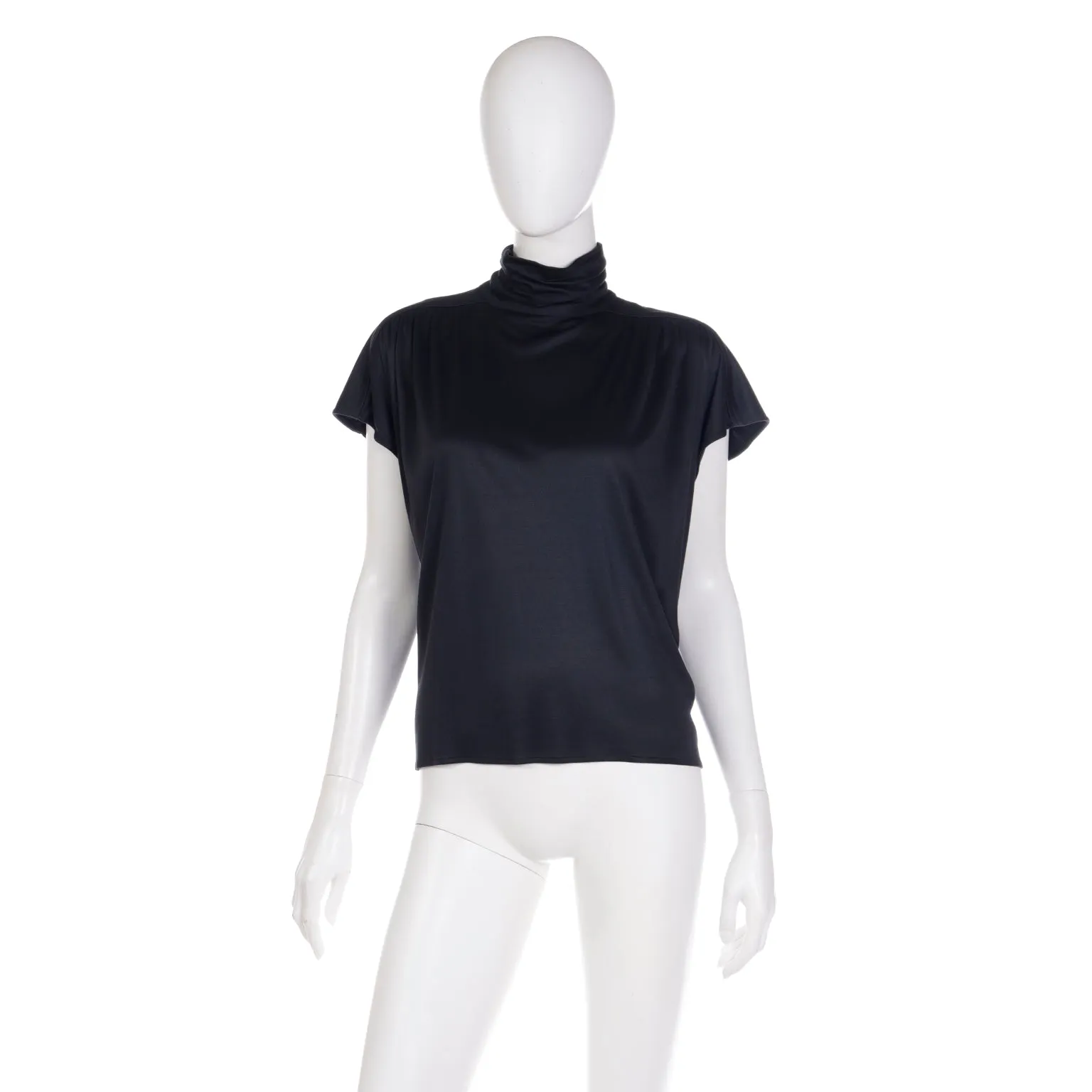 1980s Emanuel Ungaro Parallele Paris Gathered Turtleneck Short Sleeve Top