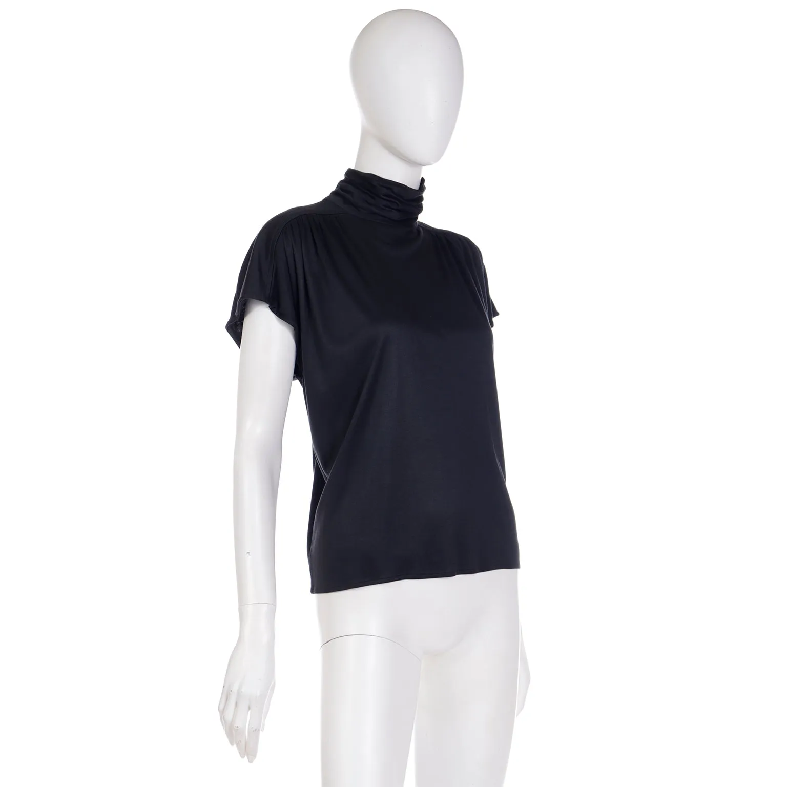 1980s Emanuel Ungaro Parallele Paris Gathered Turtleneck Short Sleeve Top