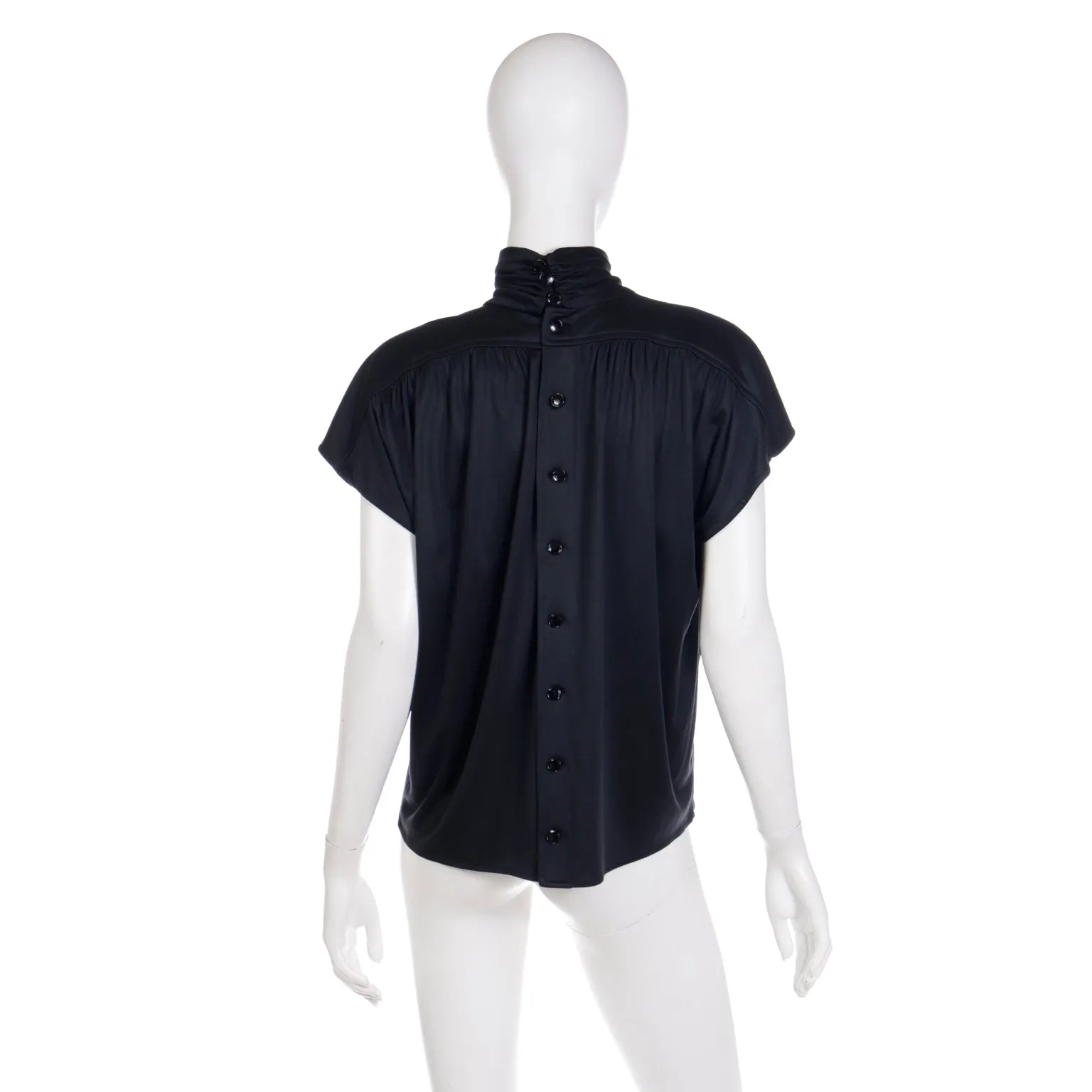 1980s Emanuel Ungaro Parallele Paris Gathered Turtleneck Short Sleeve Top
