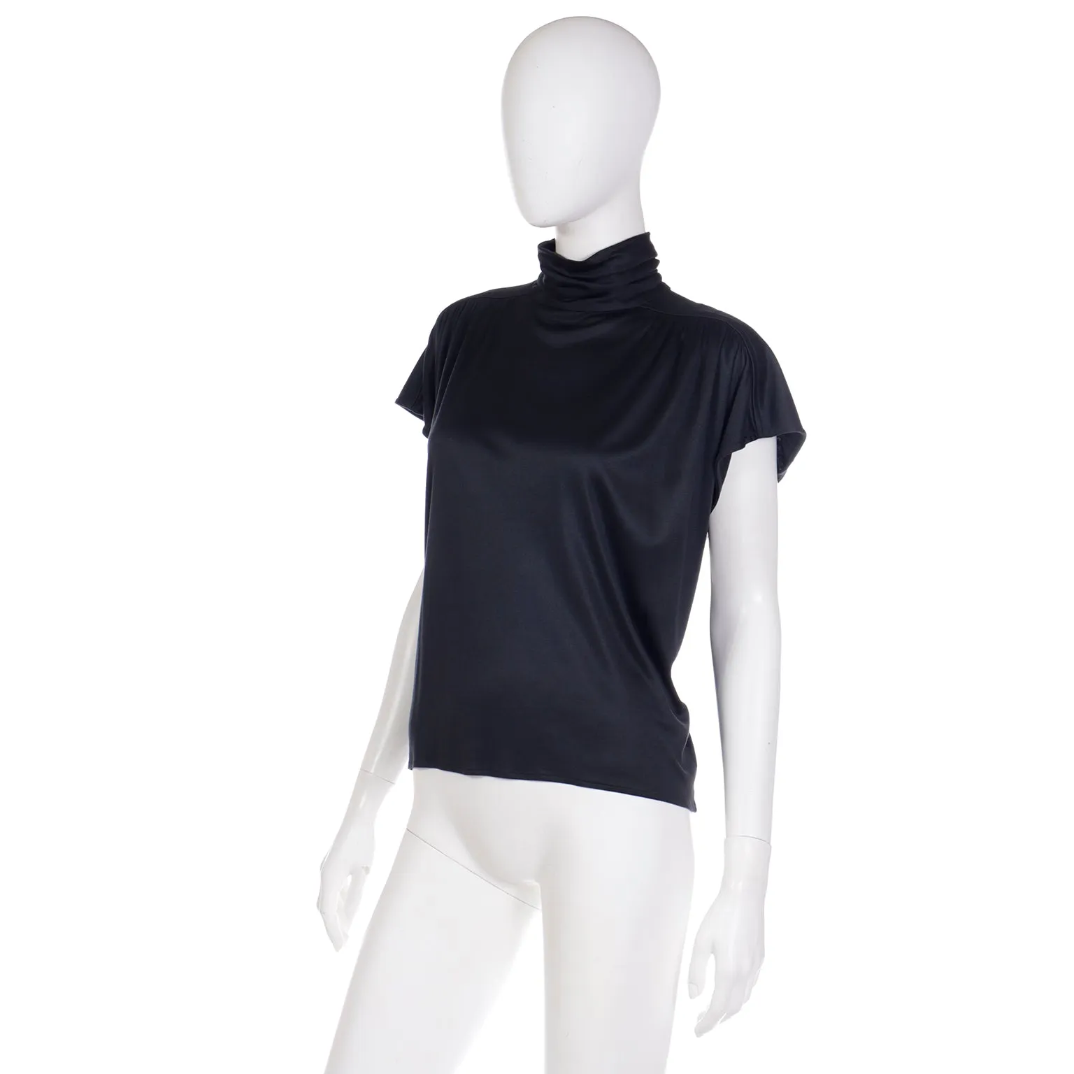 1980s Emanuel Ungaro Parallele Paris Gathered Turtleneck Short Sleeve Top