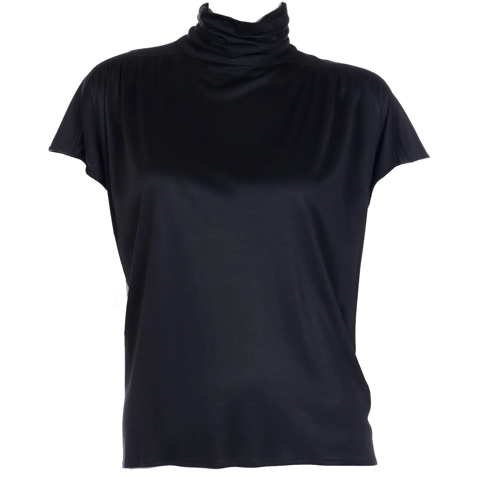 1980s Emanuel Ungaro Parallele Paris Gathered Turtleneck Short Sleeve Top