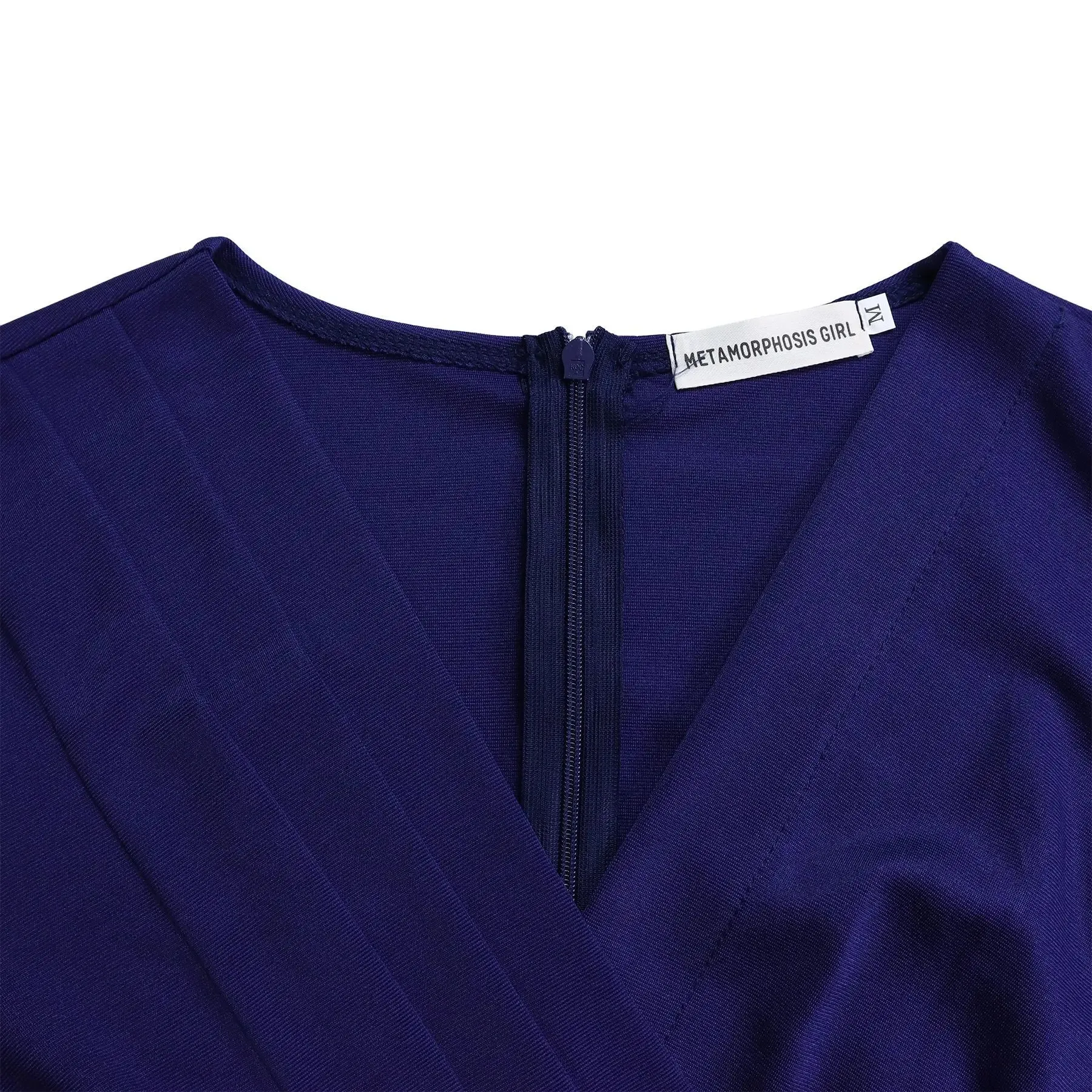 2024 summer new short sleeve V-neck waist solid color Tunle pencil skirt dress