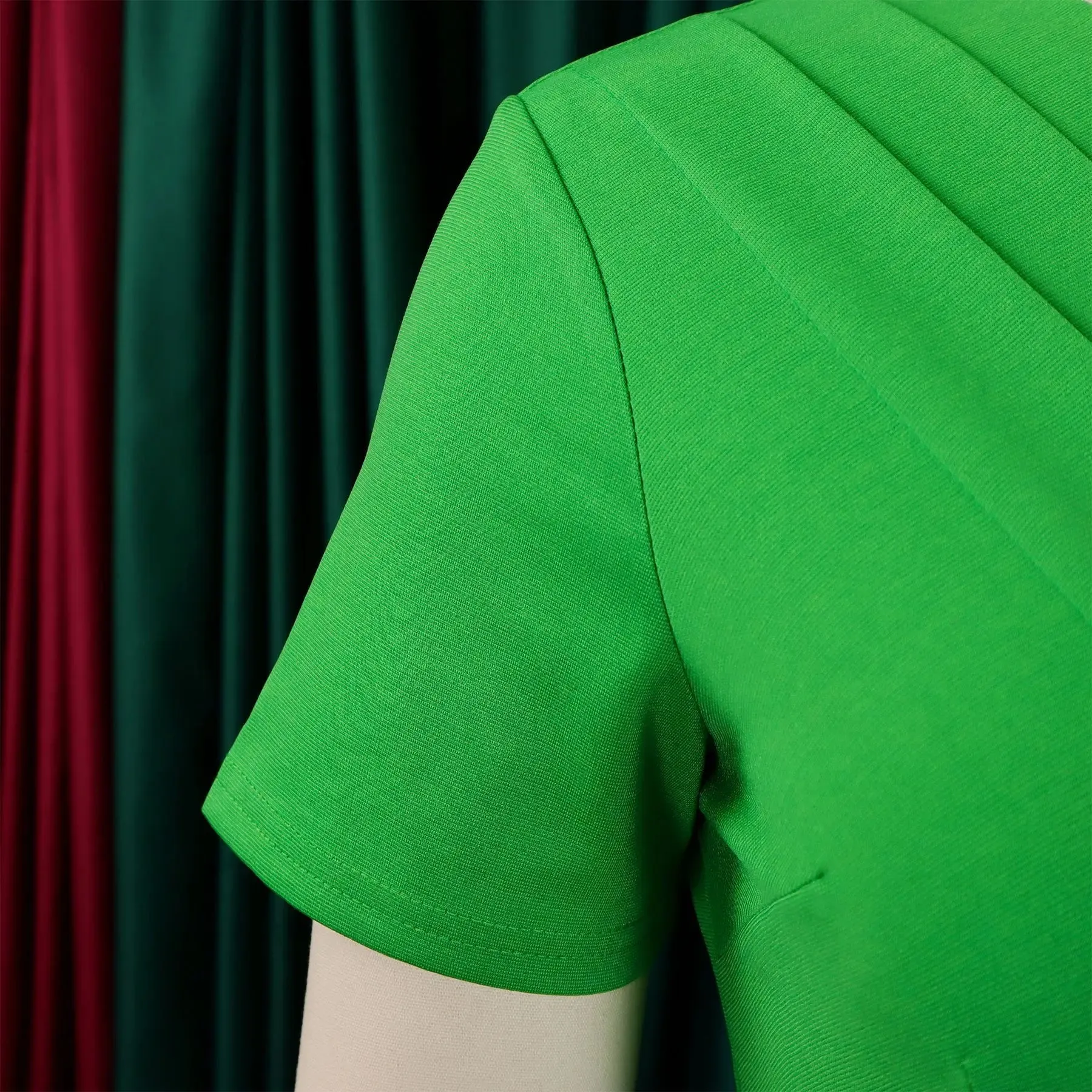 2024 summer new short sleeve V-neck waist solid color Tunle pencil skirt dress
