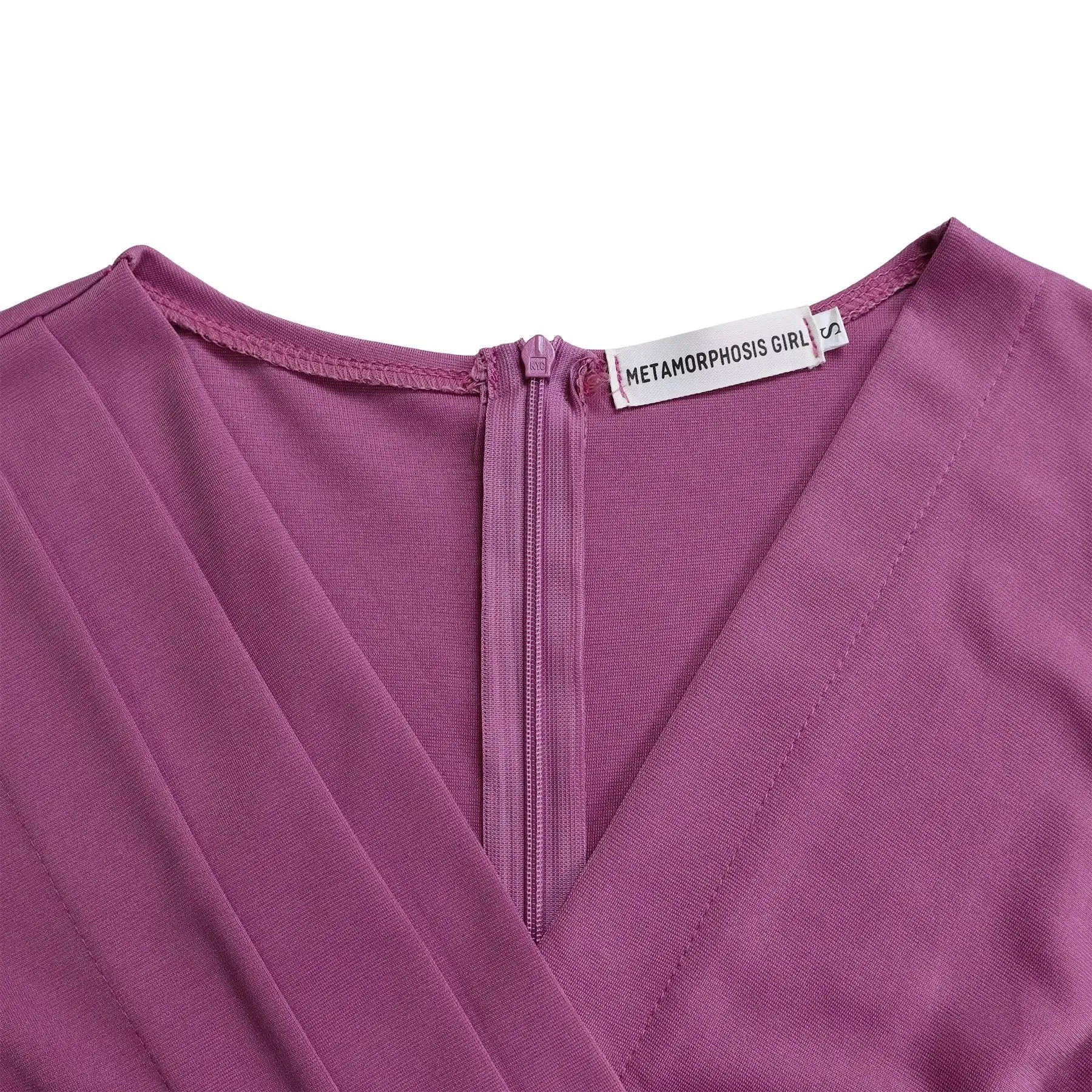 2024 summer new short sleeve V-neck waist solid color Tunle pencil skirt dress