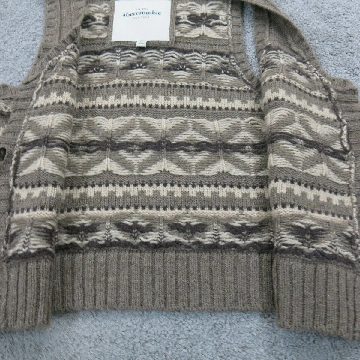 Abercrombie & Fitch Womens Cropped Vest Sweater Front Button Beige Brown Size M