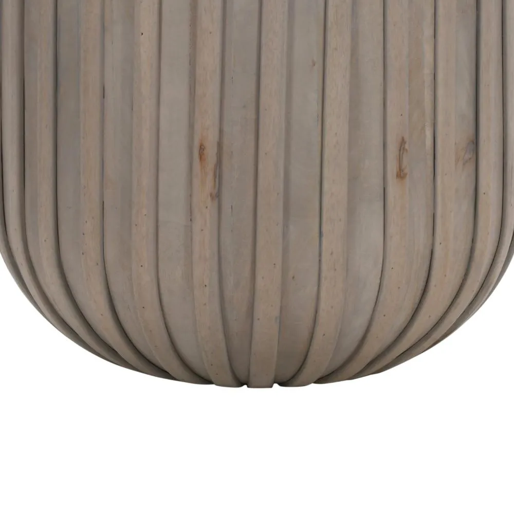 Alisha 25 Inch Side End Table, Handcrafted Mango Wood Drum Shape with Ribbed Edges, Gray The Urban Port