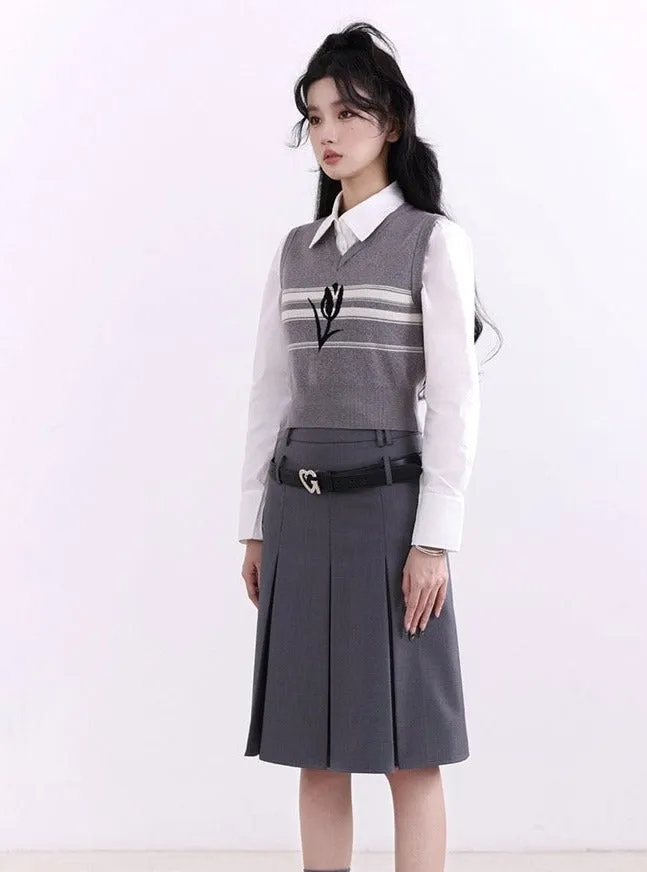 American knitted vest skirt three-piece set