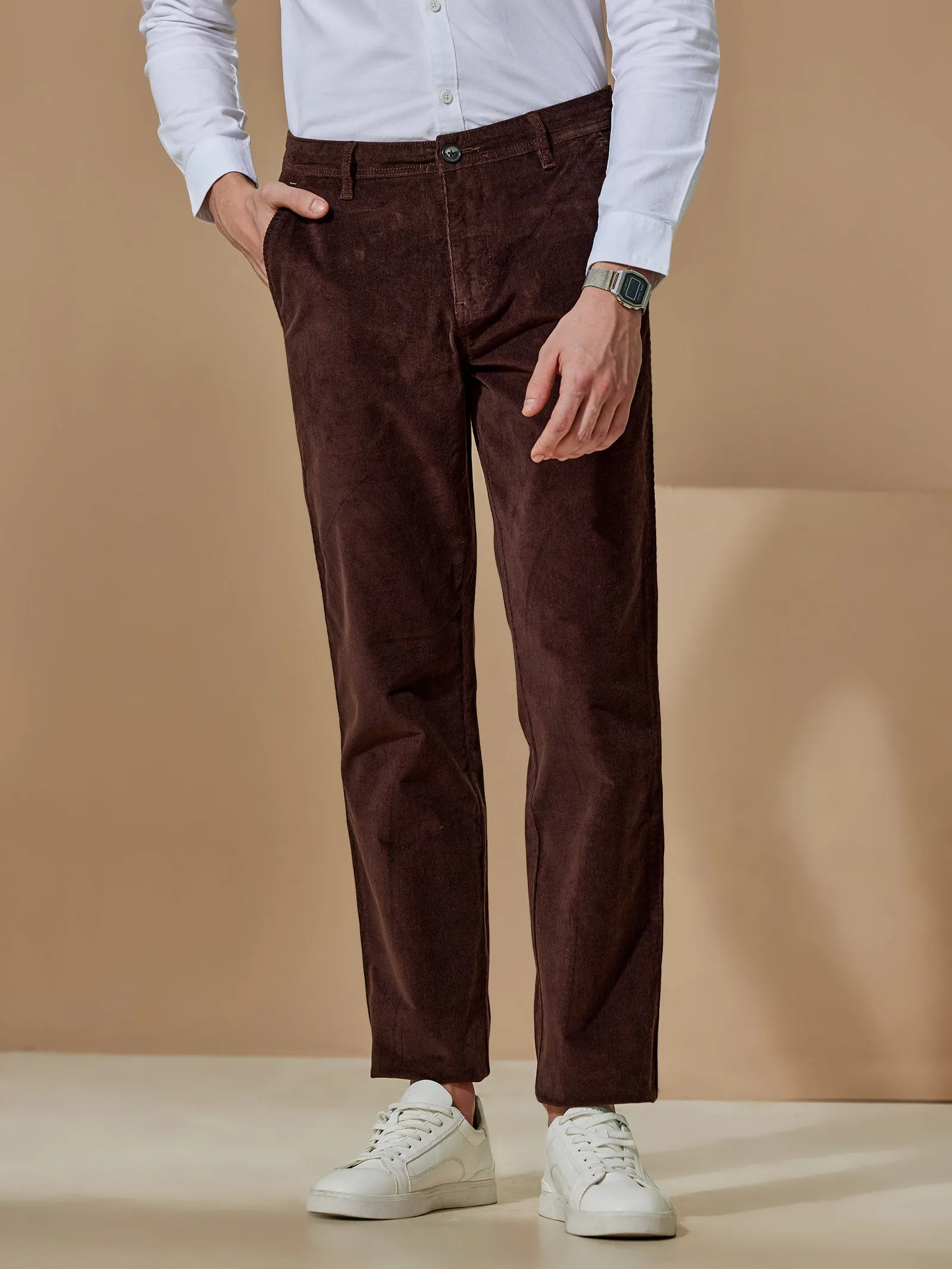 Brown Corduroy Stretch Relax Fit Trouser