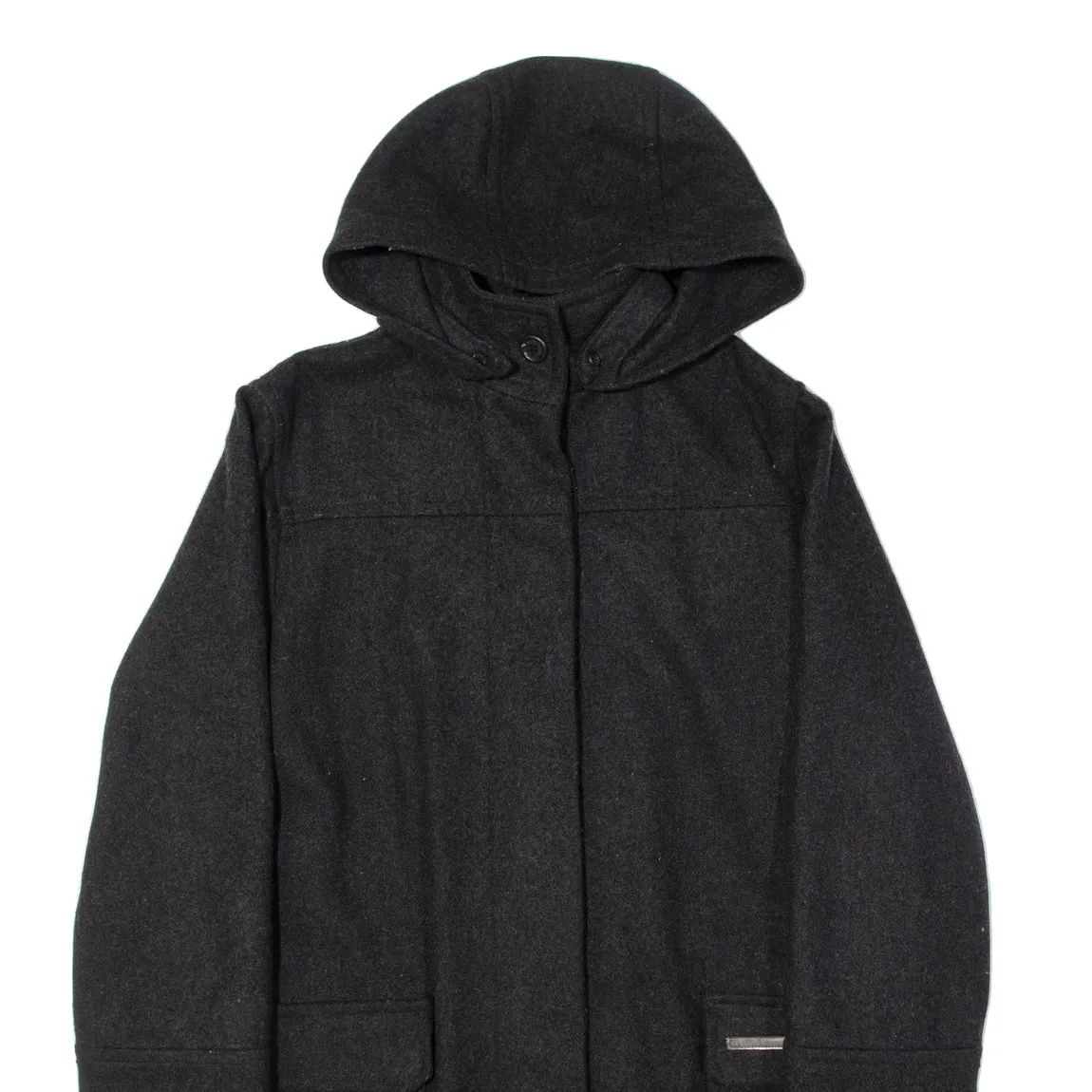 CALVIN KLEIN JEANS Womens Overcoat Jacket Grey Wool Hooded M