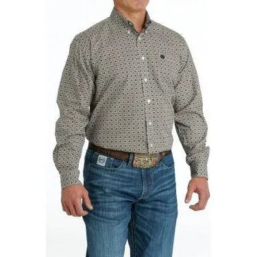 Cinch Men's Geometric Print Long Sleeve Shirt - White/Gold