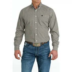 Cinch Men's Geometric Print Long Sleeve Shirt - White/Gold