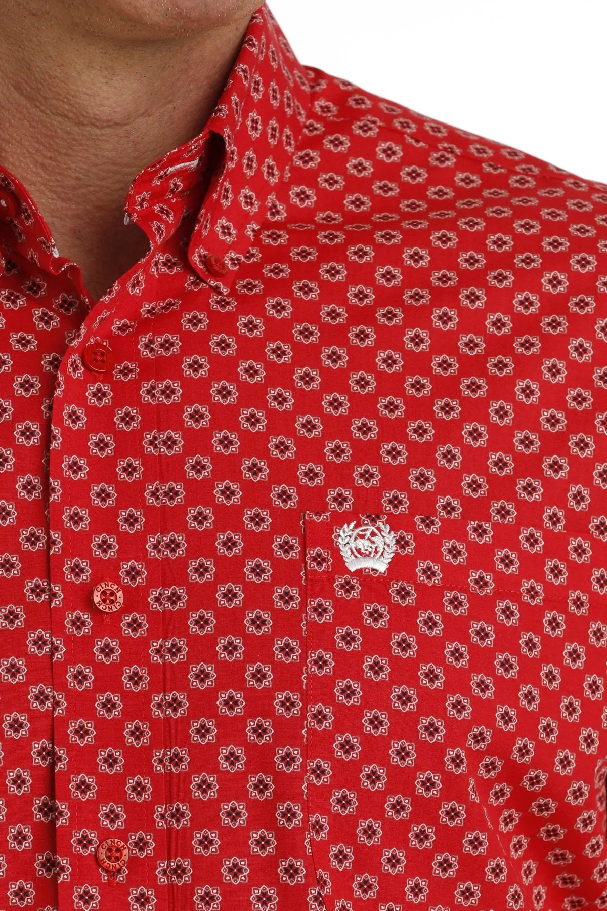 Cinch Men's L/S Classic Fit Medallion Western Button Down Shirt in Red