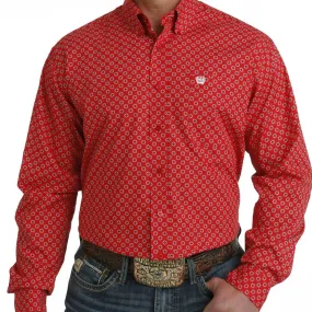 Cinch Men's L/S Classic Fit Medallion Western Button Down Shirt in Red