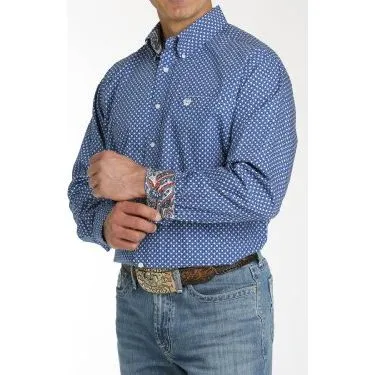 Cinch Men's Star Print Button-Down Western Shirt - Blue/White