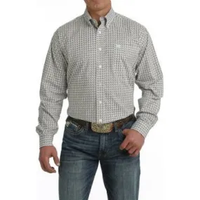 CINCH MEN'S STRETCH GEOMETRIC PRINT BUTTON-DOWN WESTERN SHIRT - WHITE / BROWN / LIGHT BLUE
