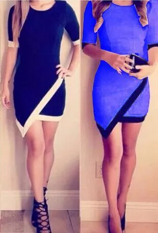 Clearance Asymmetric Patchwork Half Sleeve Bodycon Pencil Short Dress