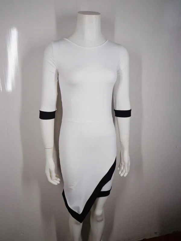 Clearance Asymmetric Patchwork Half Sleeve Bodycon Pencil Short Dress