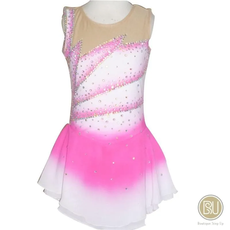 Competition Skating Dress White Black Grey Sleeveless