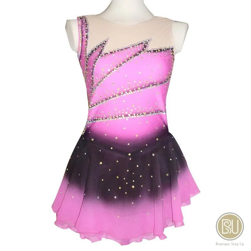 Competition Skating Dress White Black Grey Sleeveless