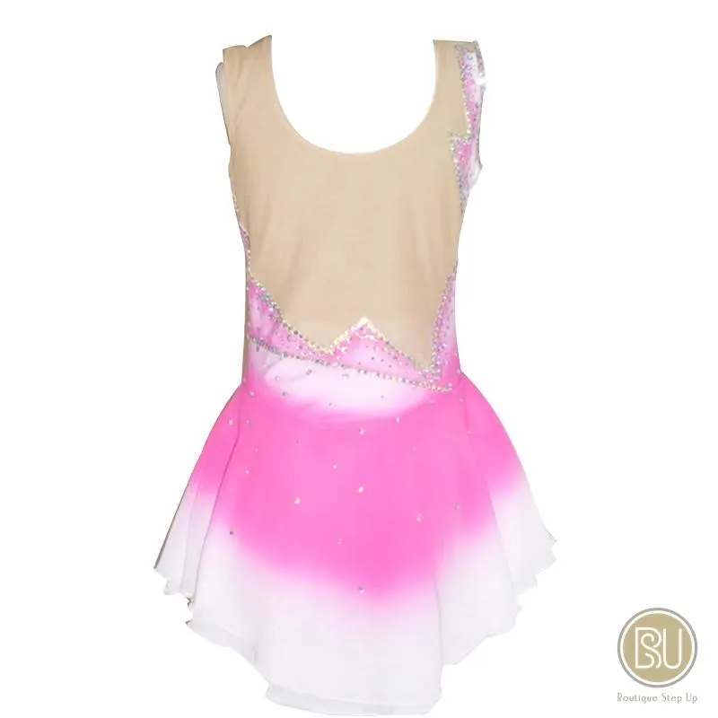 Competition Skating Dress White Black Grey Sleeveless