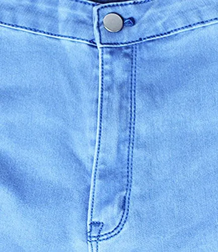 Creabygirls Women's Knee Ripped Hole High Waist Denim Jeans Pants(Medium)