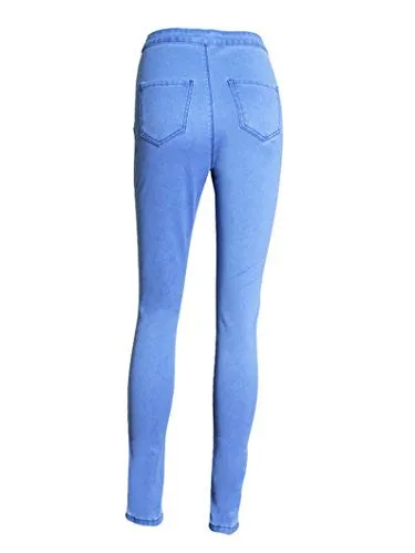 Creabygirls Women's Knee Ripped Hole High Waist Denim Jeans Pants(Medium)