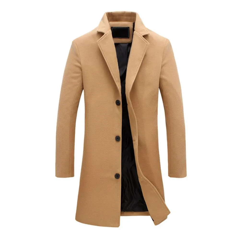 Decorative Men Jacket Easy Match Polyester Single Breasted Men Overcoat for Winter