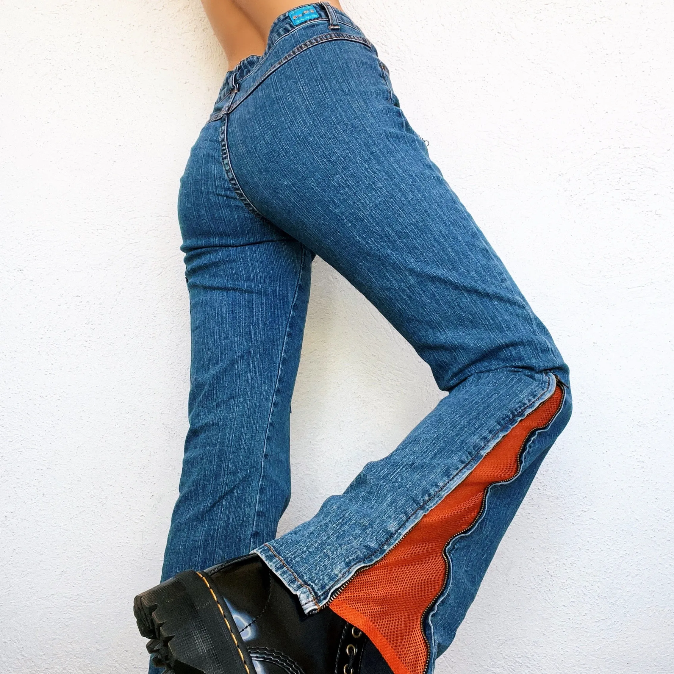 Early 2000s Orange Mesh Cargo Jeans