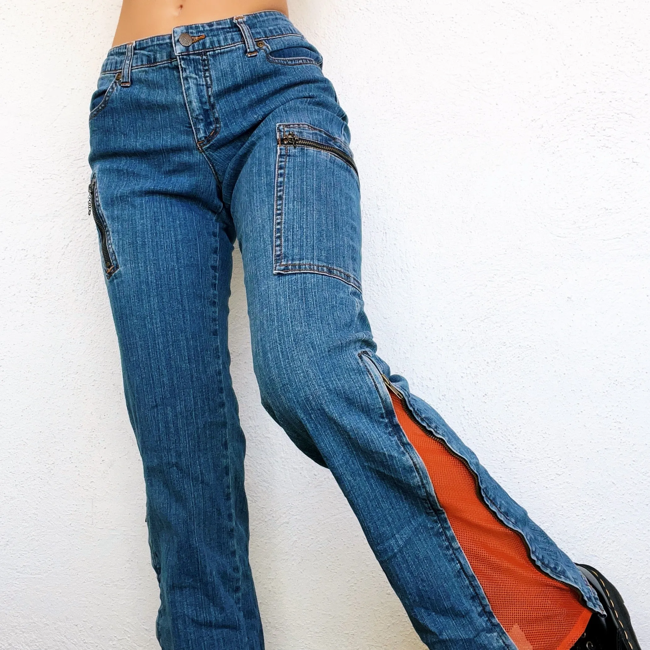 Early 2000s Orange Mesh Cargo Jeans