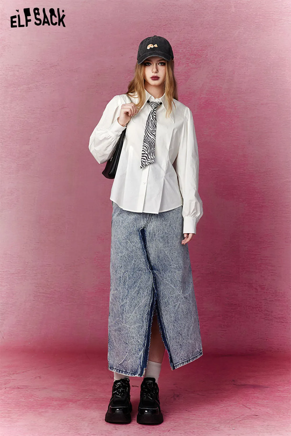 ELFSACK Open Half Denim Skirt Women 2023 Summer New Y2k High Waist Long Skirt Female Package Hip Skirt Jean Skirts Long Tyle Harajuku