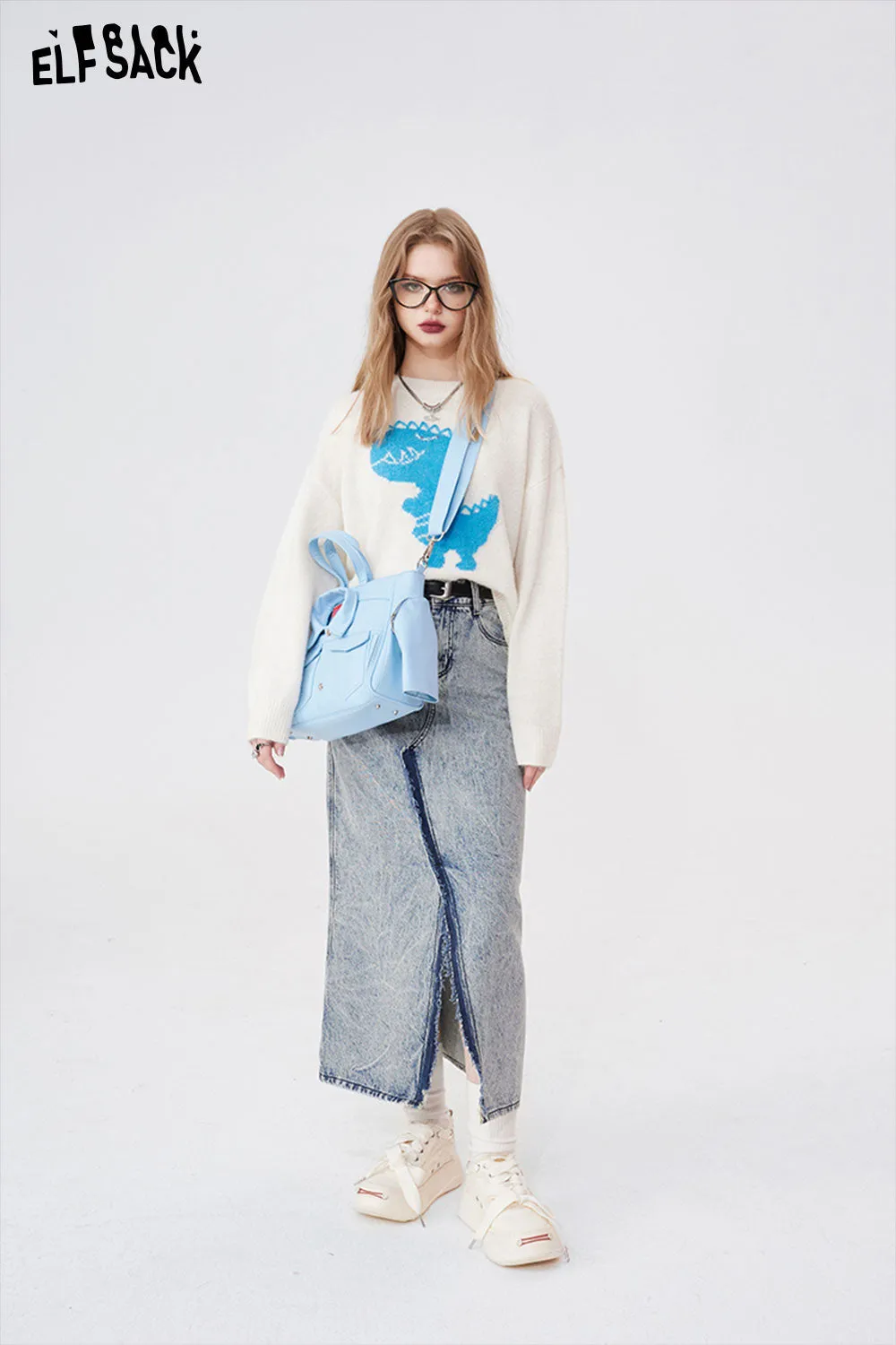 ELFSACK Open Half Denim Skirt Women 2023 Summer New Y2k High Waist Long Skirt Female Package Hip Skirt Jean Skirts Long Tyle Harajuku