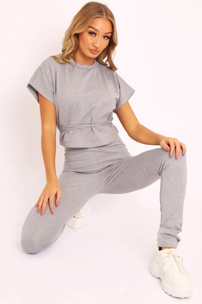 Grey Glitter Crop Top Trouser Co-ord - Evamarie
