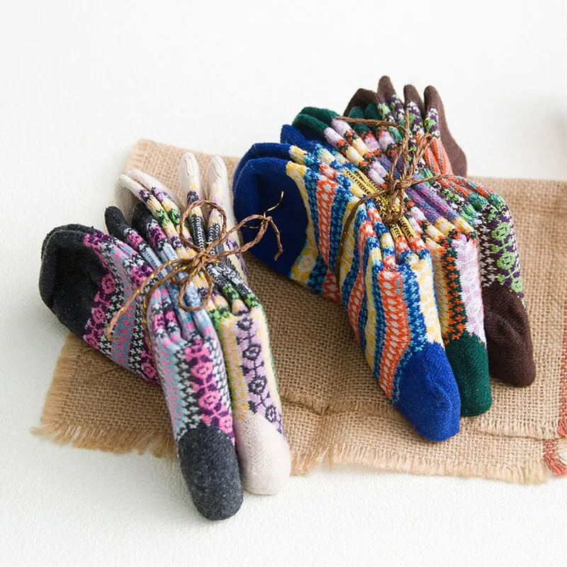 HSS Brand Thicken Women Winter Socks Warm Rabbit Wool Girl's Socks High Quality Cotton Casual Harajuku Retro Dress socks 5Pairs