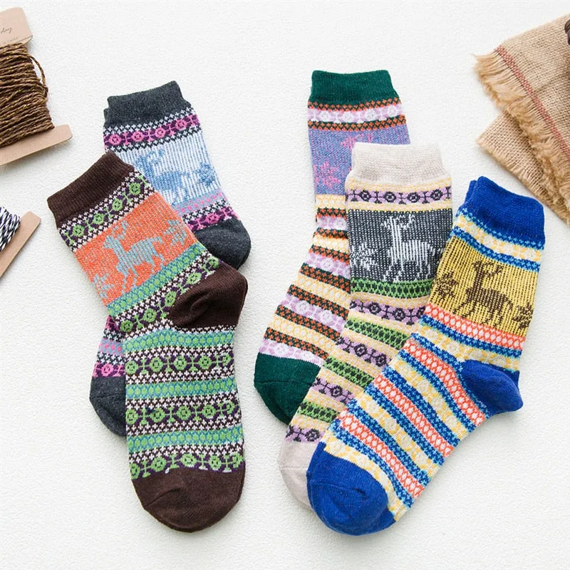 HSS Brand Thicken Women Winter Socks Warm Rabbit Wool Girl's Socks High Quality Cotton Casual Harajuku Retro Dress socks 5Pairs