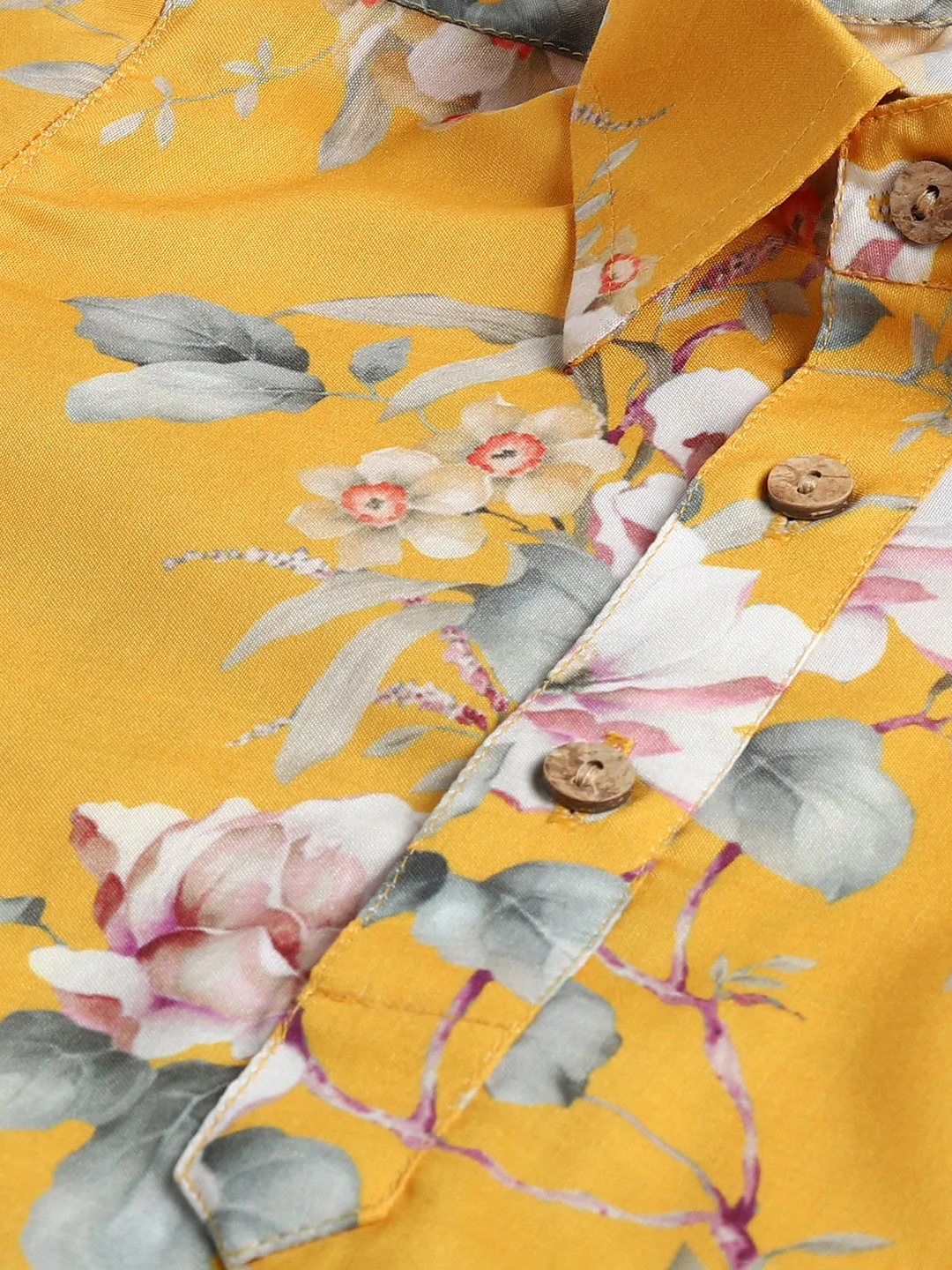 Jashvi Boy's Yellow Floral Printed Kurta Patiala Set