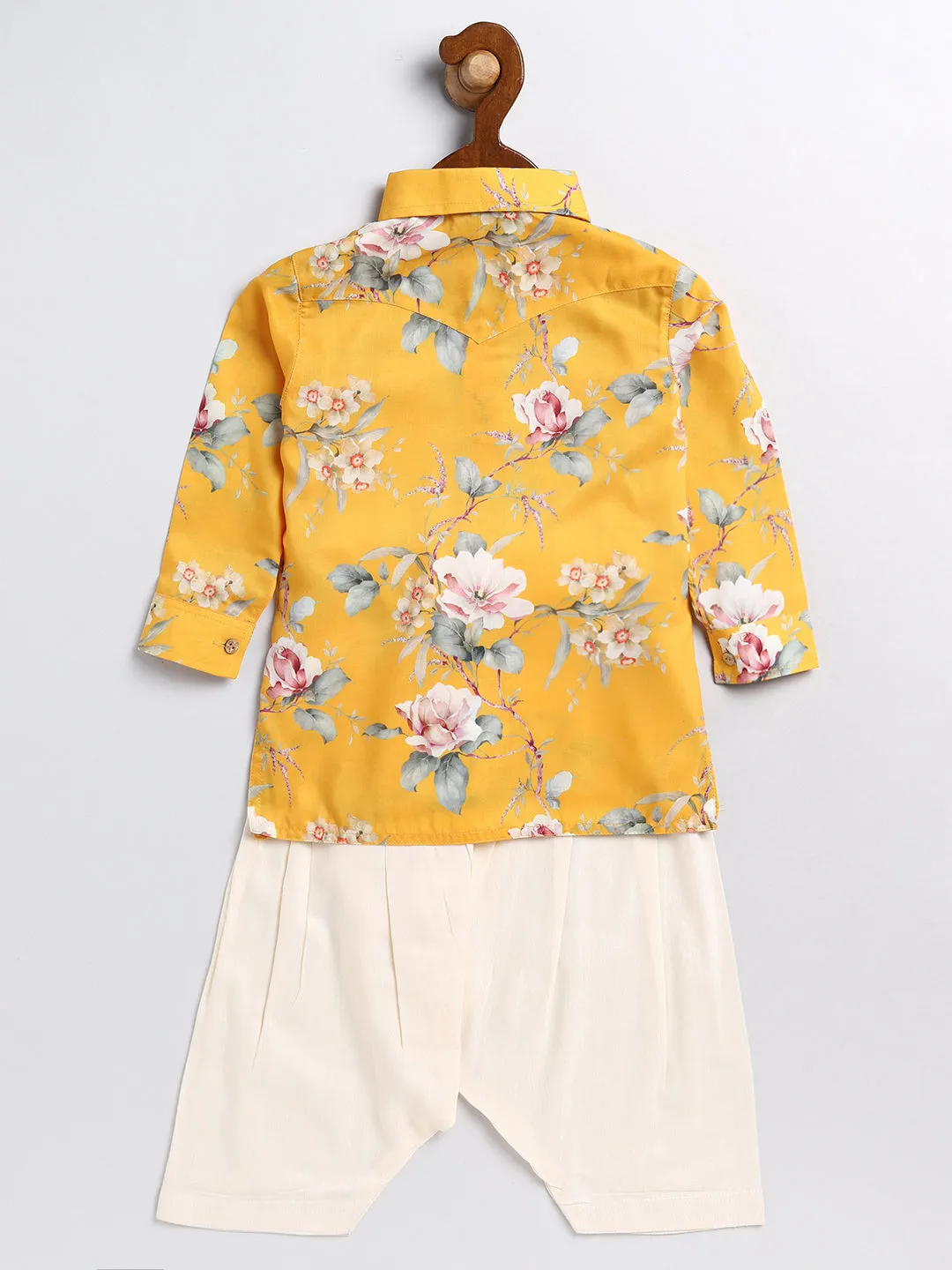 Jashvi Boy's Yellow Floral Printed Kurta Patiala Set