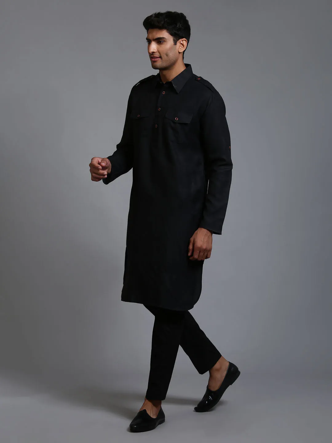 Jashvi Men's Black Pathani Suit Set