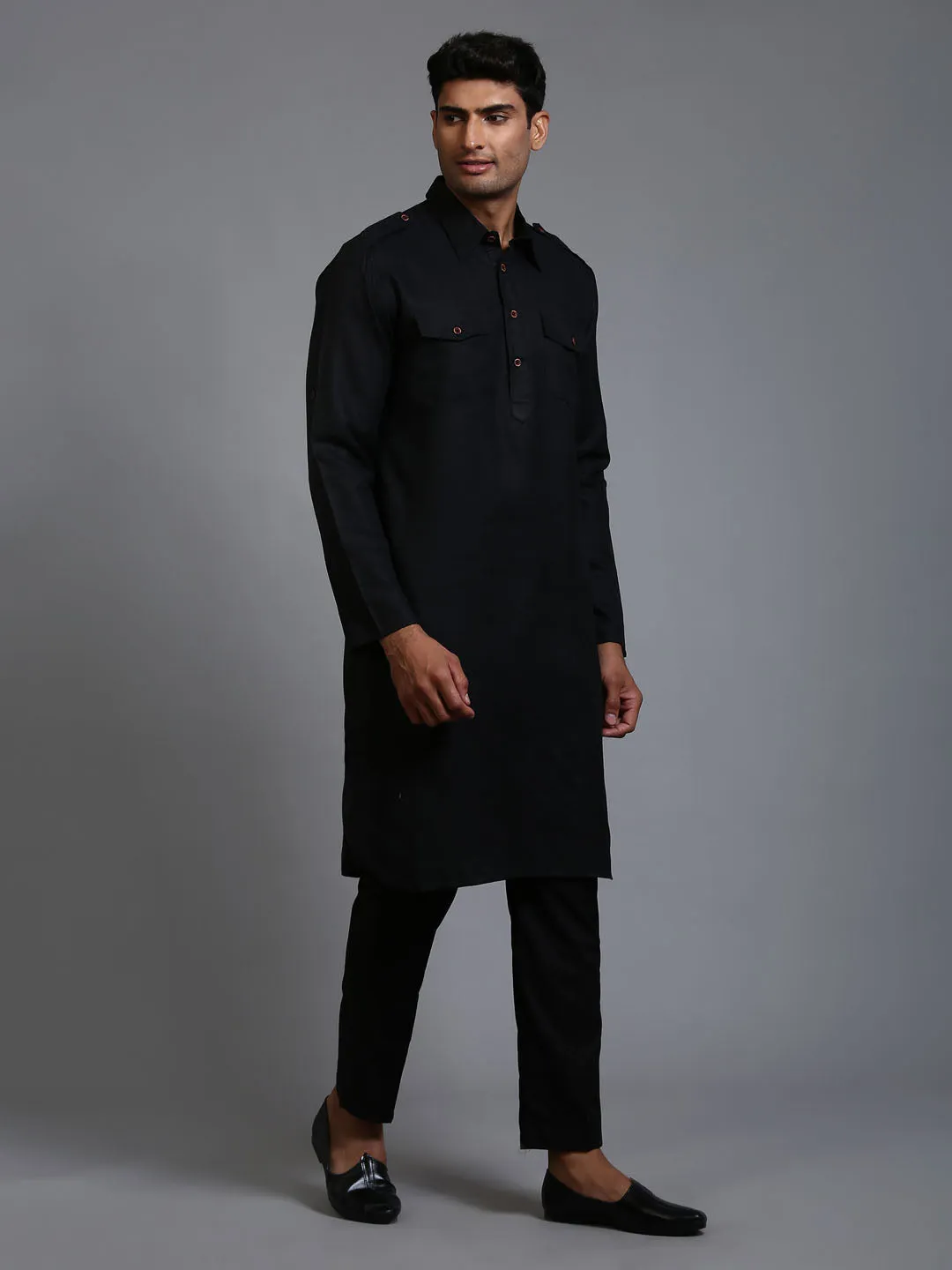 Jashvi Men's Black Pathani Suit Set