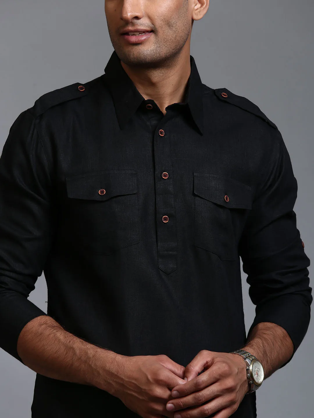 Jashvi Men's Black Pathani Suit Set