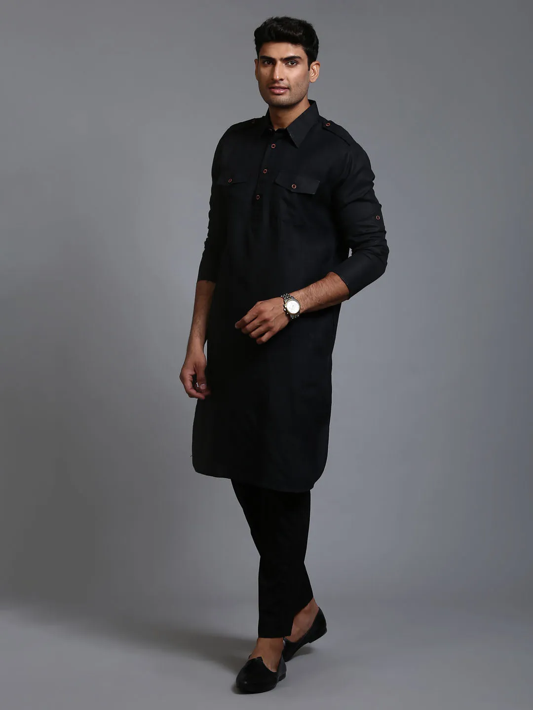 Jashvi Men's Black Pathani Suit Set
