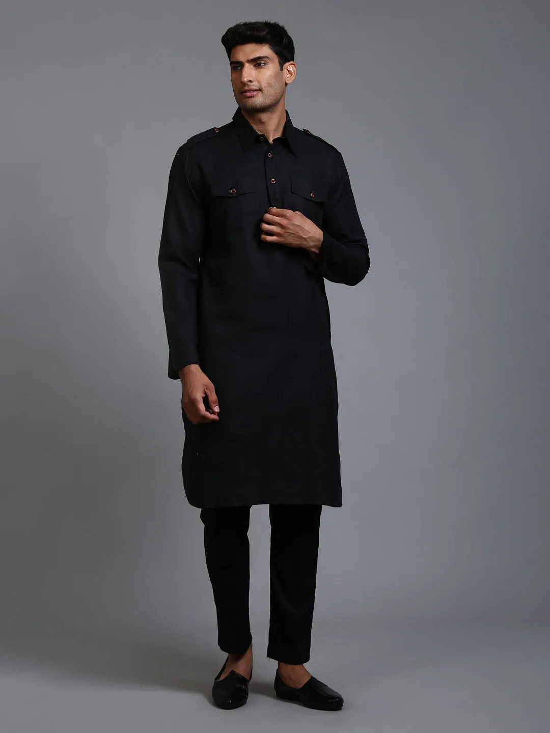 Jashvi Men's Black Pathani Suit Set