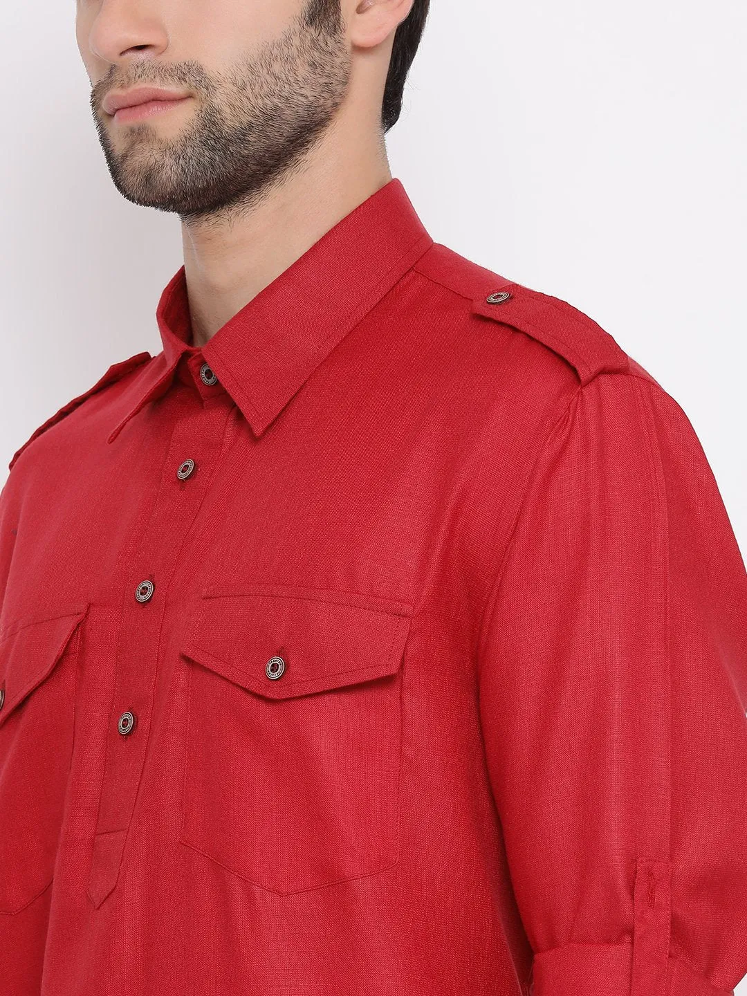 Jashvi Men's Maroon Cotton Blend Pathani Suit Set