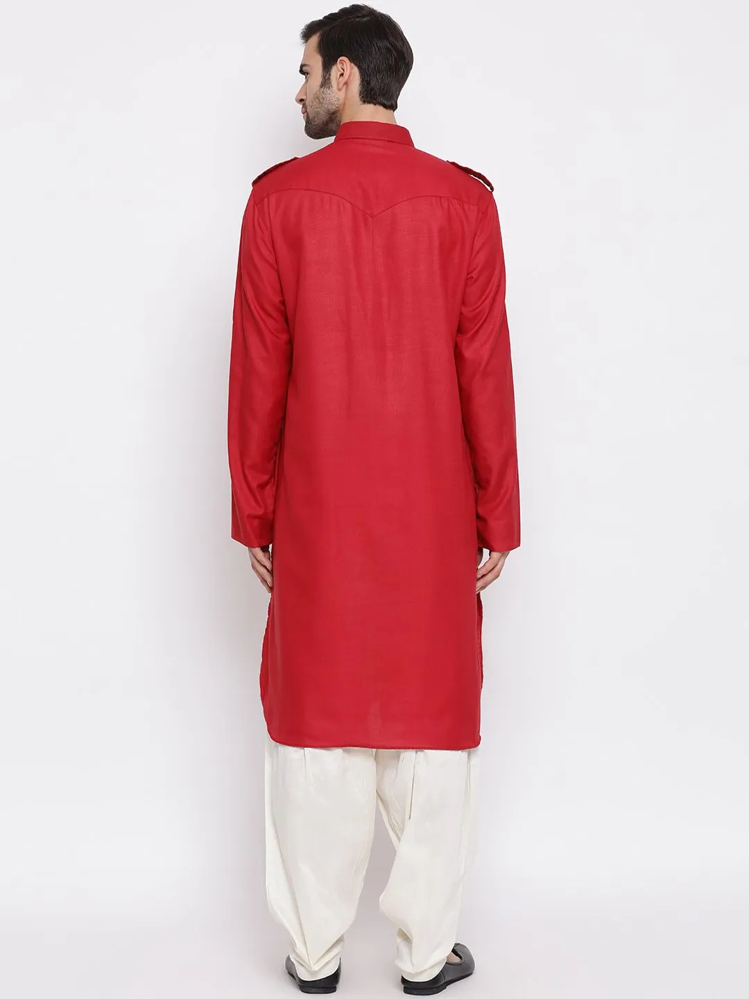 Jashvi Men's Maroon Cotton Blend Pathani Suit Set
