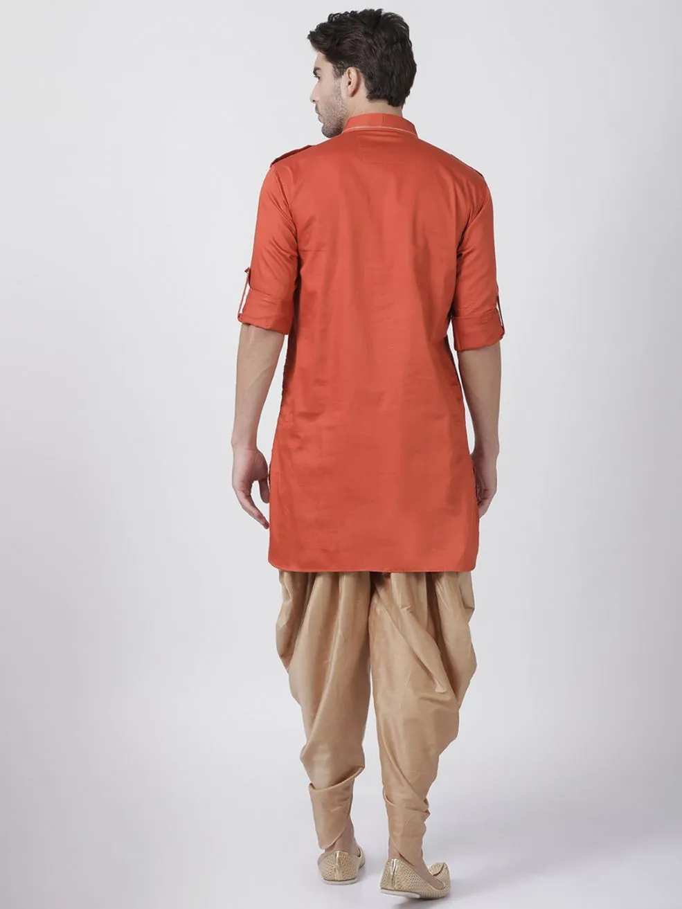 Jashvi Men's Orange Cotton Blend Pathani Suit Set