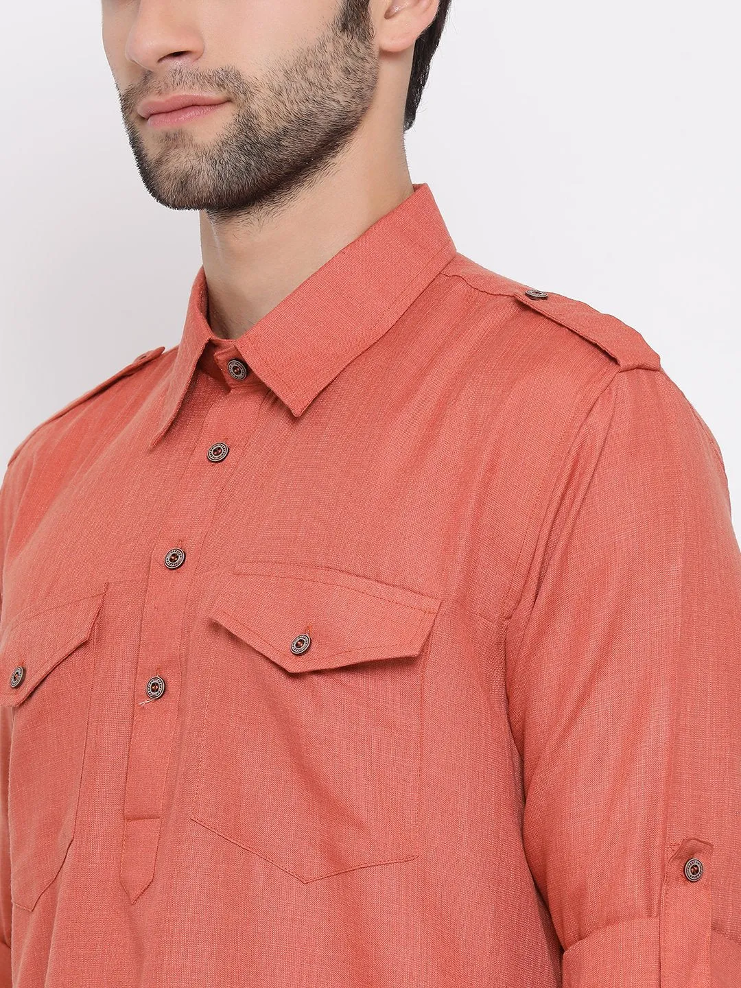 Jashvi Men's Pink Cotton Blend Pathani Suit Set