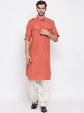 Jashvi Men's Pink Cotton Blend Pathani Suit Set