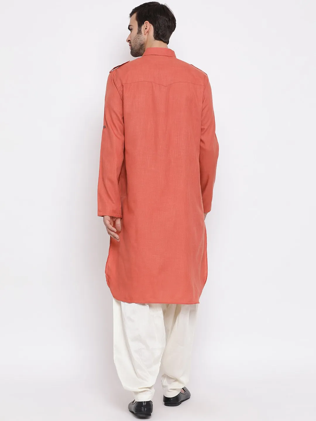 Jashvi Men's Pink Cotton Blend Pathani Suit Set
