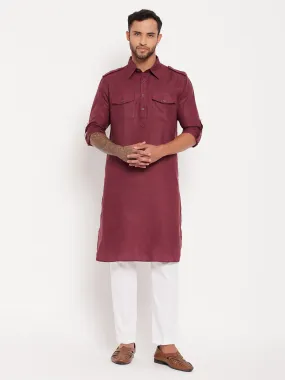 Jashvi Men's Purple Pathani Suit With White Pant Set