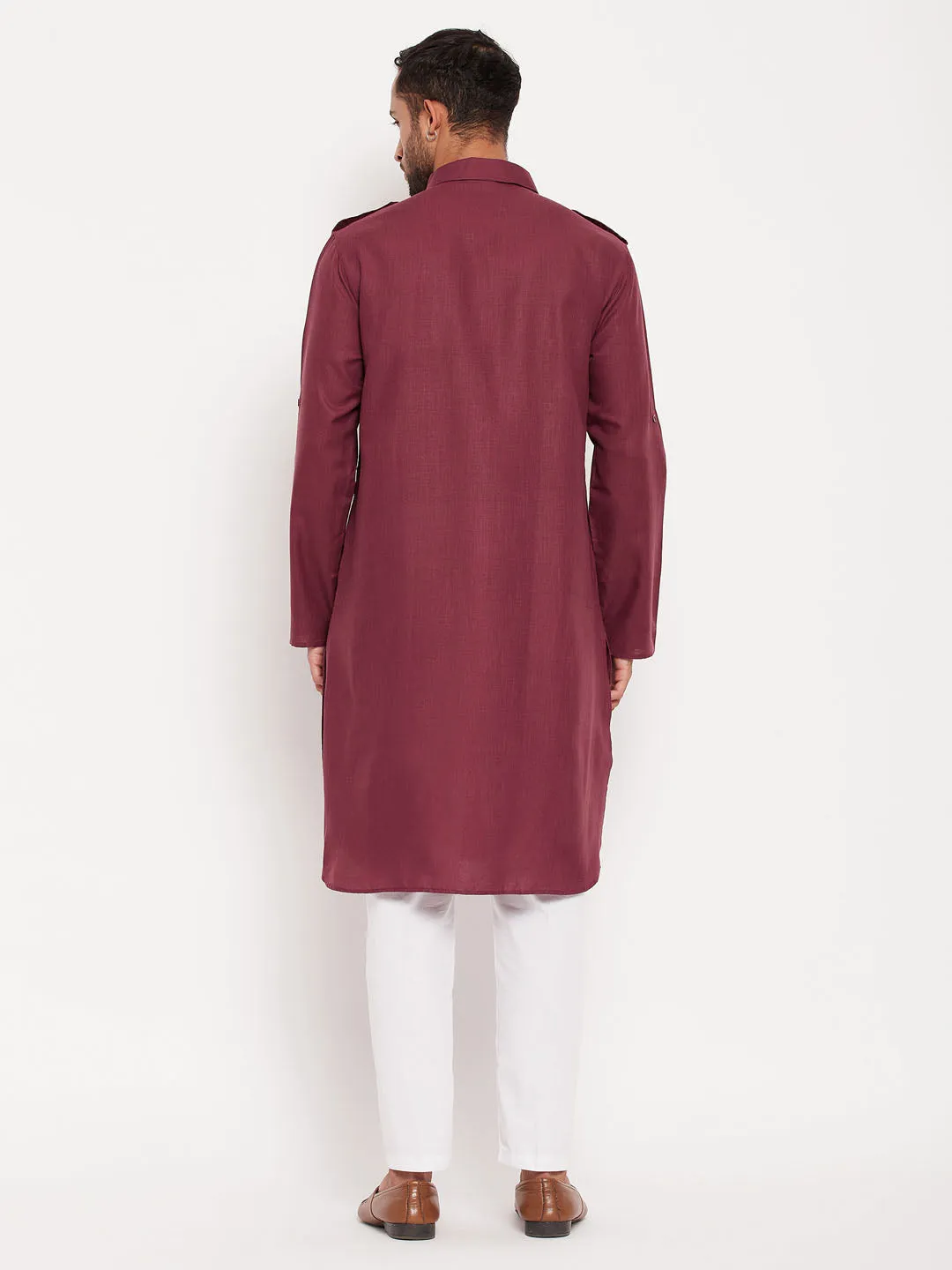 Jashvi Men's Purple Pathani Suit With White Pant Set