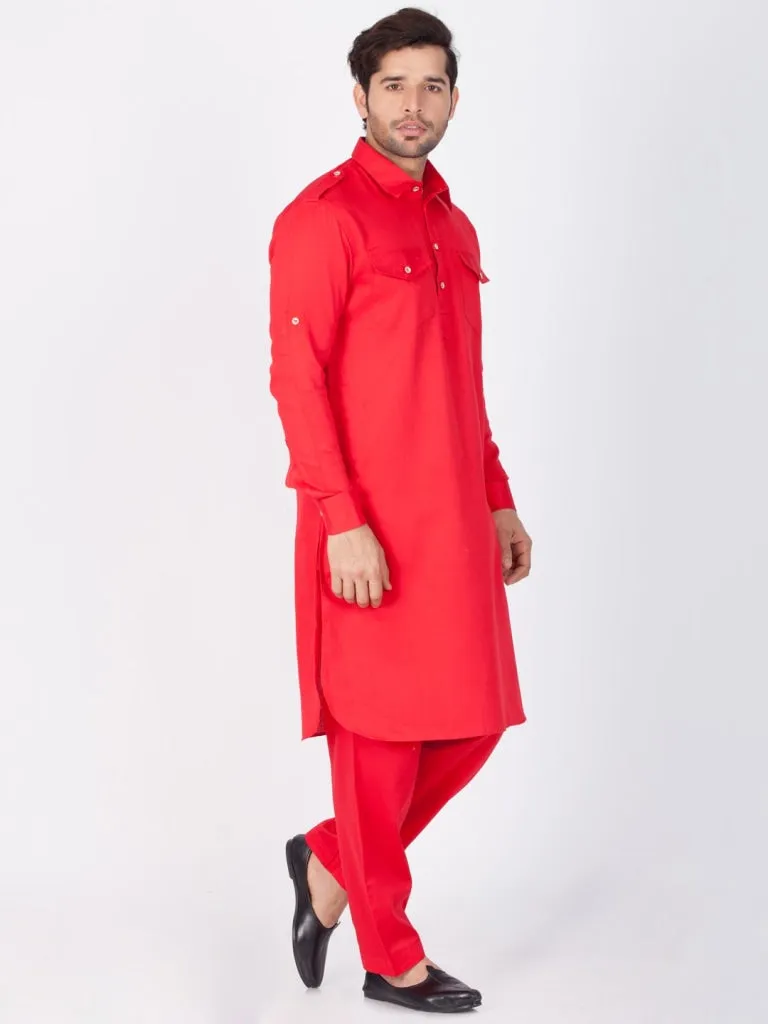 Jashvi Men's Red Pathani Suit Set